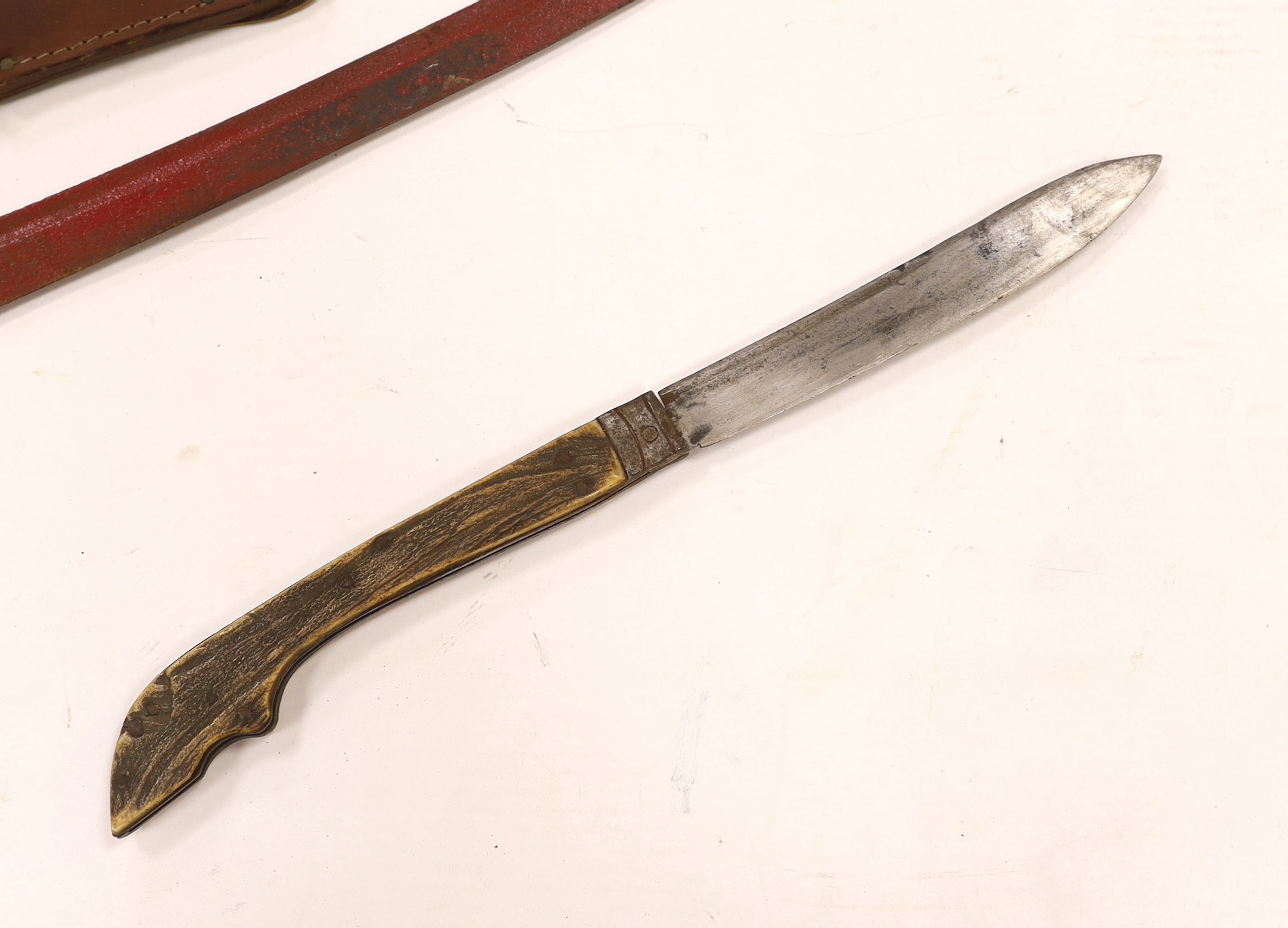 A continental cavalry trooper’s sword c.1780, together with a Legitimus Parang dated 1940 and four other assorted hunting knives